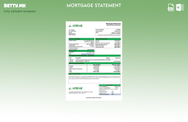 модерен стил Mexico Banca Afirme изјава за хипотека Шаблон за Word и PDF